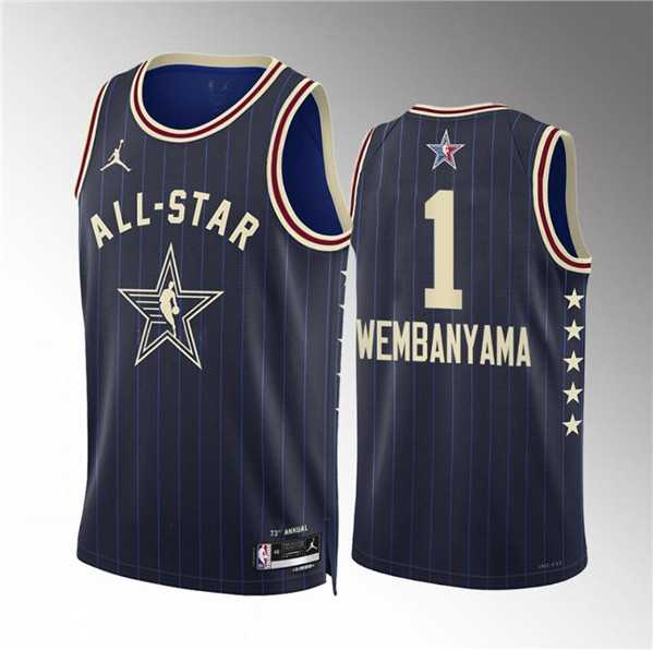 Mens 2024 All-Star #1 Victor Wembanyama Navy Stitched Basketball Jersey